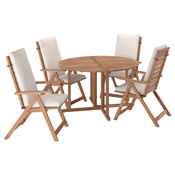 NÄMMARÖ - Table+4 relaxing chairs, garden, mordant light brown/Frösön/Duvholmen beige,130 cm