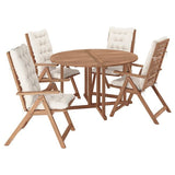 NÄMMARÖ table+4 reclining chairs, outdoor, light brown stained/Kuddarna light grey-beige, 130 cm