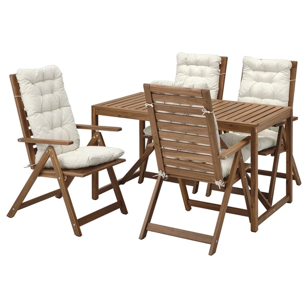 NÄMMARÖ - Table+4 relaxing chairs, garden, mordant light brown/Kuddarna light gray-beige,140x75 cm
