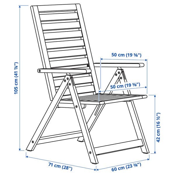 Ikea NÄMMARÖ - Table+4 reclining chairs, outdoor, light brown stained, 140 cm