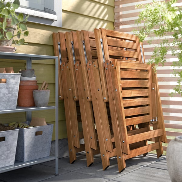 NÄMMARÖ table+4 reclining chairs, outdoor, light brown stained, 140 cm