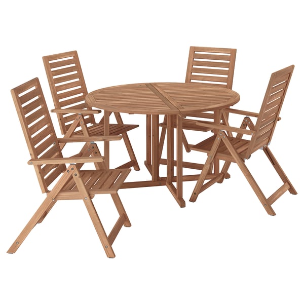 NÄMMARÖ - NÄMMARÖ Table+4 reclining chairs, outdoor, light brown stained, 130 cm