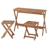 NÄMMARÖ table and 2 stools, outdoor, light brown stained foldable/foldable, 108x37 cm