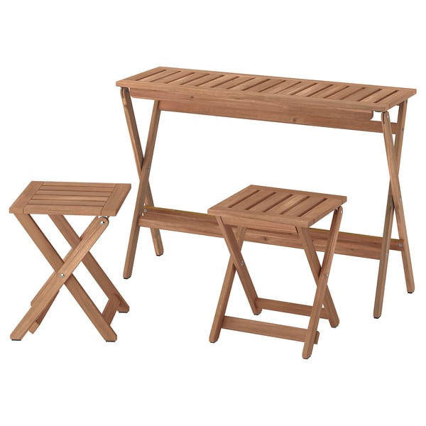NÄMMARÖ - Tavolo e 2 sgabelli da giardino, mordente marrone chiaro pieghevole/pieghevole,108x37 cm