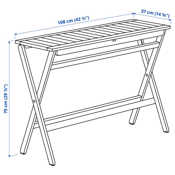 NÄMMARÖ - Folding table, light brown stain,108x37 cm