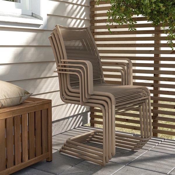 NÄMMARÖ / VÄSMAN - NÄMMARÖ / VÄSMAN Table+4 chairs w armrests, outdoor, light brown stained/brown, 140 cm