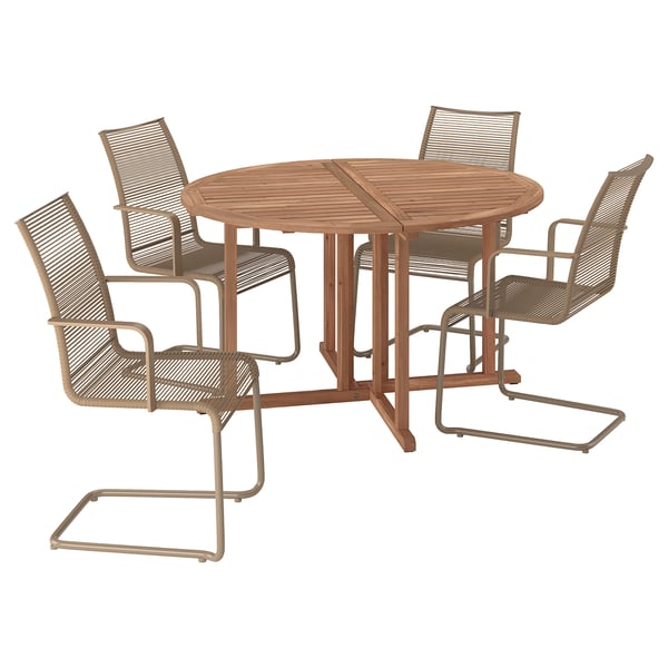 NÄMMARÖ / VÄSMAN table+4 chairs w armrests, outdoor, light brown stained/brown, 130 cm