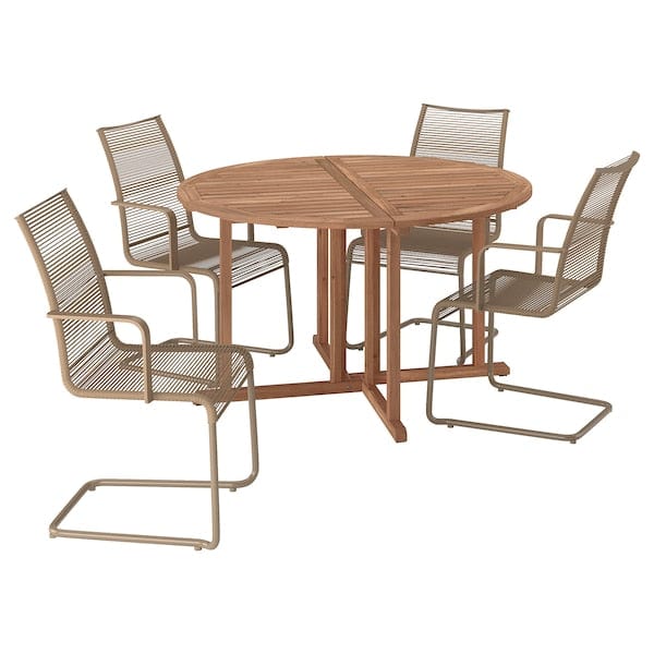 NÄMMARÖ / VÄSMAN - NÄMMARÖ / VÄSMAN Table+4 chairs w armrests, outdoor, light brown stained/brown, 130 cm