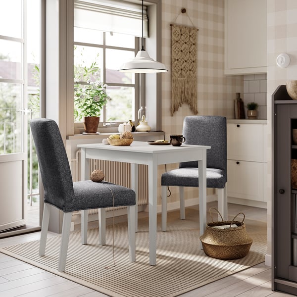 NÄSINGE / BERGMUND table and 2 chairs, white/Gunnared medium grey white, 80x60 cm
