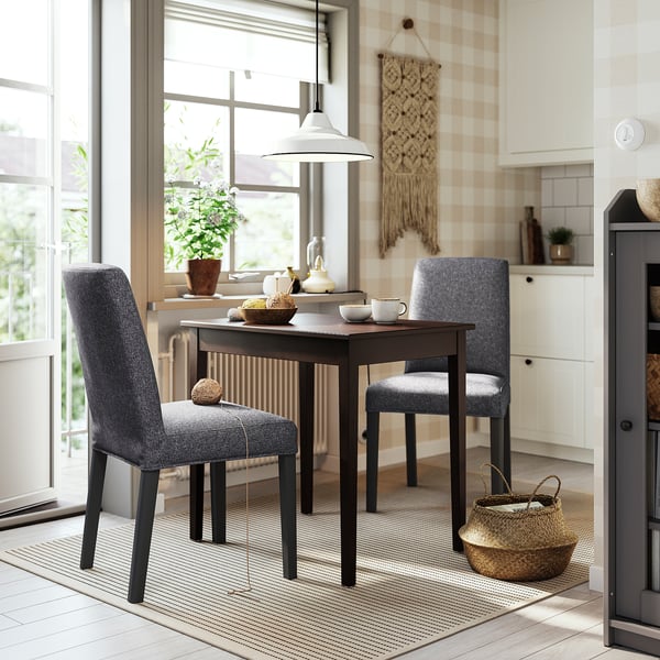 NÄSINGE / BERGMUND table and 2 chairs, dark brown stained beech veener/Gunnared medium grey black, 80x60 cm