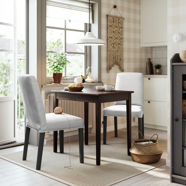 NÄSINGE / BERGMUND - Table and 2 chairs, dark brown beech veneer / stained / Orrsta light grey black, 80x60 cm - Table length: 80 cmTable width: 60 cmTable height: 75 cmChair width: 52 cmChair depth: 59 cmChair height: 95 cm