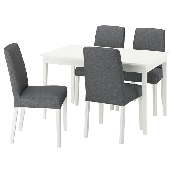 NÄSINGE / BERGMUND Table and 4 chairs, white/Gunnared smoke grey white, 130/190x80 cm