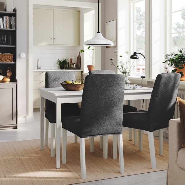 NÄSINGE / BERGMUND table and 4 chairs, white/Gunnared medium grey white, 130x80 cm