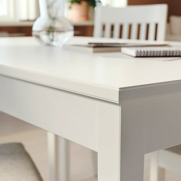 NÄSINGE / BERGMUND table and 4 chairs, white/Gunnared medium grey white, 130x80 cm