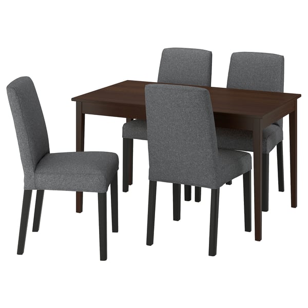 NÄSINGE / BERGMUND table and 4 chairs, dark brown stained beech veener/Gunnared medium grey black, 130x80 cm
