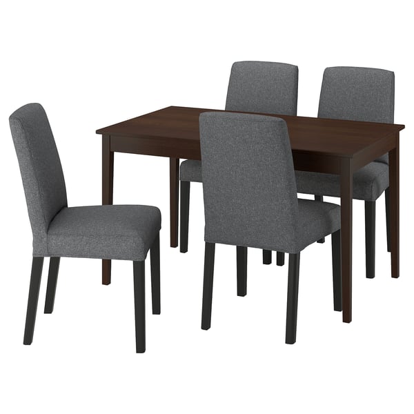 NÄSINGE / BERGMUND - Table and 4 chairs, dark brown beech veneer / stained / Gunnared smoke grey black, 130/190x80 cm - Min. table length: 130 cm Max. table length: 190 cm Table width: 80 cm Table height: 75 cm Chair width: 52 cm Chair depth: 59 cm Cha...