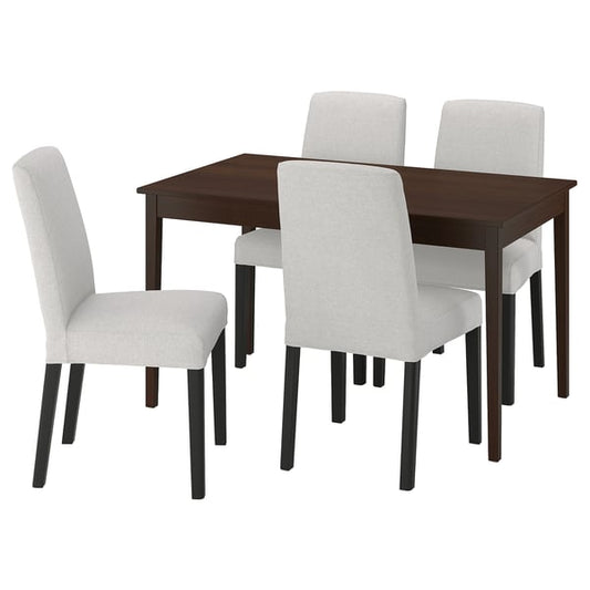 NÄSINGE / BERGMUND - Table and 4 chairs, dark brown beech veneer / stained / Orrsta light grey black, 130x80 cm - Table length: 130 cmTable width: 80 cmTable height: 75 cmChair width: 52 cmChair depth: 59 cmChair height: 95 cm