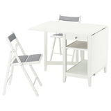NÄSINGE / FRÖSVI table and 2 chairs, gateleg table white/folding white/Knisa light grey, 48/104/159x85 cm