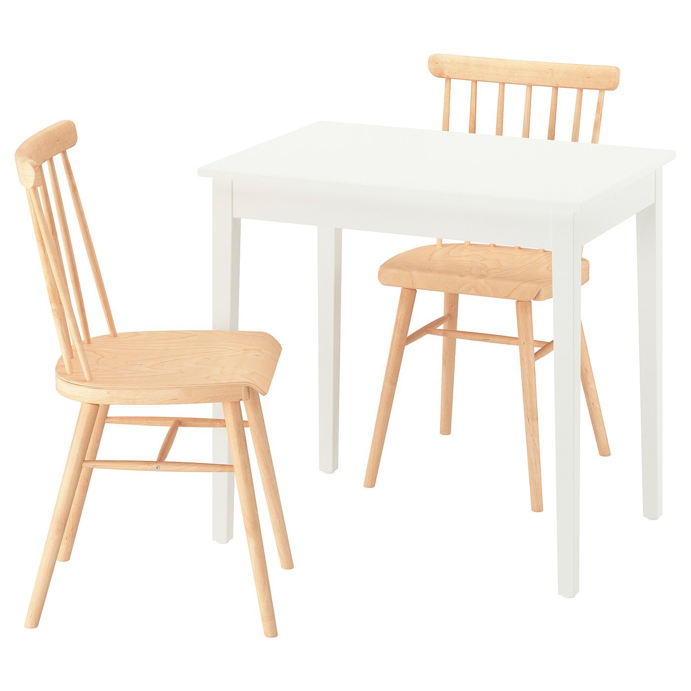 NÄSINGE / HÖGVED table and 2 chairs, white/birch veneer, 80x60 cm