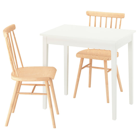 NÄSINGE / HÖGVED table and 2 chairs, white/birch veneer, 80x60 cm