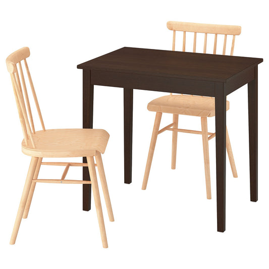 NÄSINGE / HÖGVED table and 2 chairs, dark brown stained beech veneer/birch veneer, 80x60 cm