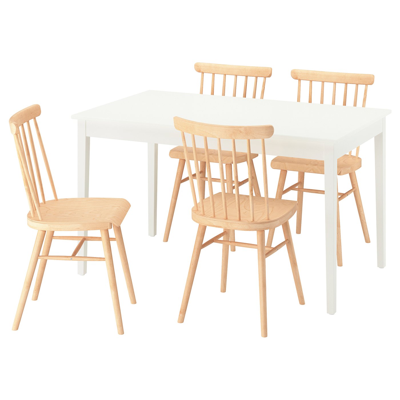 NÄSINGE / HÖGVED table and 4 chairs, white/birch veneer, 130x80 cm