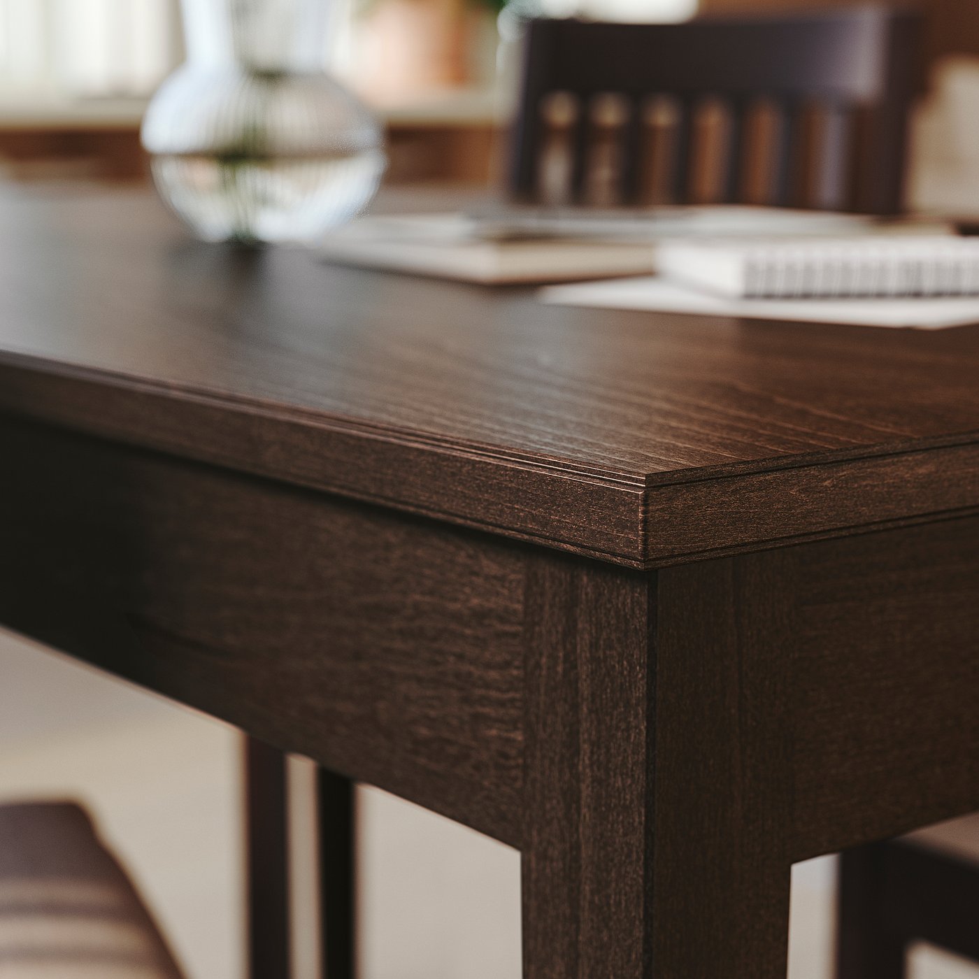 NÄSINGE / HÖGVED table and 4 chairs, dark brown stained beech veneer/birch veneer, 130x52 cm