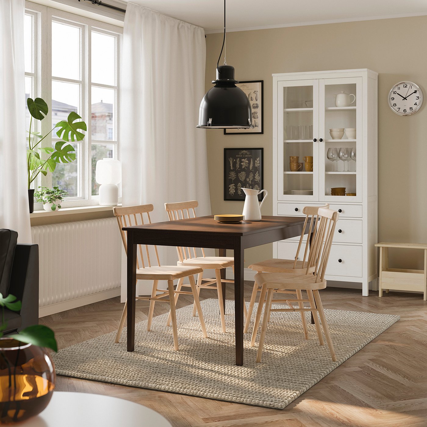 NÄSINGE / HÖGVED table and 4 chairs, dark brown stained beech veneer/birch veneer, 130x80 cm