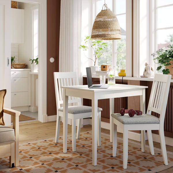 NÄSINGE / NÄSINGE table and 2 chairs, white/white Tibbleby beige-grey, 80x60 cm
