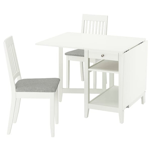 NÄSINGE / NÄSINGE Table and 2 chairs, flap table white/white Tibbleby beige-grey, 48/104/159x85 cm