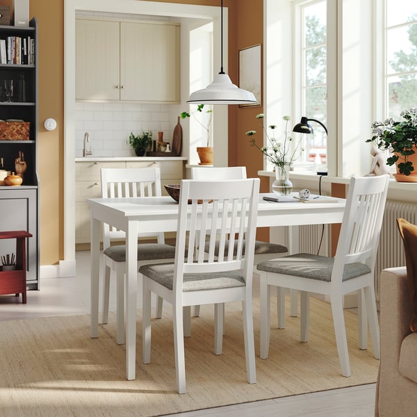 NÄSINGE / NÄSINGE table and 4 chairs, white/white Tibbleby beige-grey, 130x80 cm