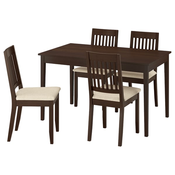 NÄSINGE / NÄSINGE - Table and 4 chairs, dark brown beech veneer/dark brown stained Kilanda light beige, 130/190x80 cm - Min. table length: 130 cmMax. table length: 190 cmTable width: 80 cmTable height: 75 cmChair width: 42 cmChair depth: 53 cmChair hei...
