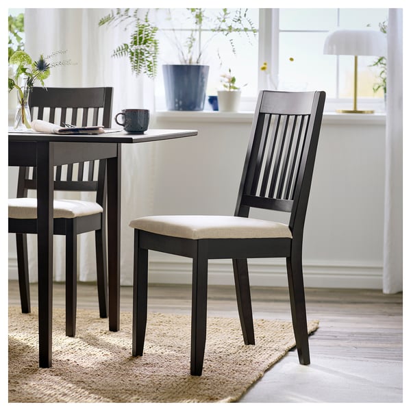 NÄSINGE / NÄSINGE - Table and 4 chairs, dark brown beech veneer/dark brown stained Kilanda light beige, 130/190x80 cm - Min. table length: 130 cmMax. table length: 190 cmTable width: 80 cmTable height: 75 cmChair width: 42 cmChair depth: 53 cmChair hei...