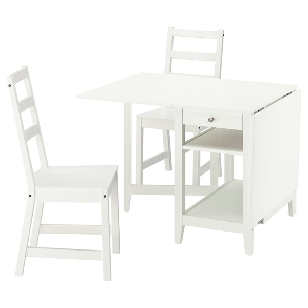 NÄSINGE / NORDVIKEN Table and 2 chairs, flap table white/white, 48/104/159x85 cm