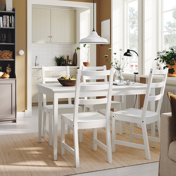 NÄSINGE / NORDVIKEN table and 4 chairs, white/white, 130x80 cm