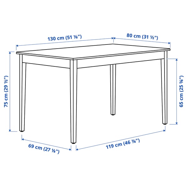 NÄSINGE / NORDVIKEN table and 4 chairs, white/white, 130x80 cm
