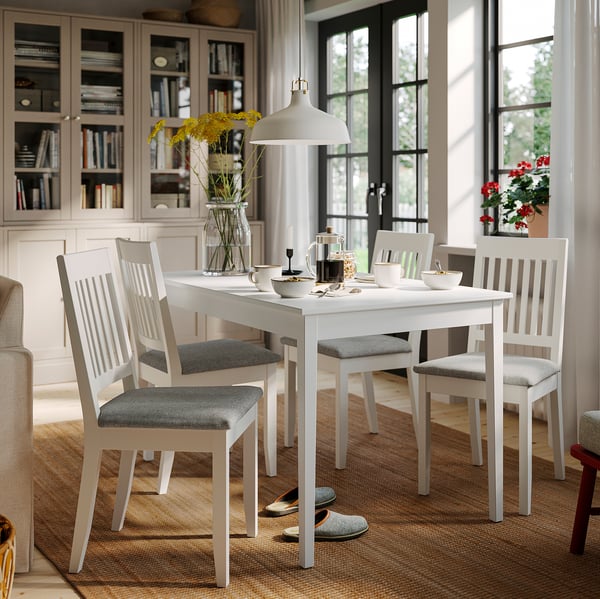 NÄSINGE chair, white/Tibbleby beige-grey, 42x90x54 cm