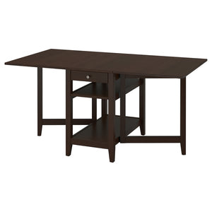 NÄSINGE gateleg table with storage, dark brown stained/beech veneer, 48/104/159x85 cm