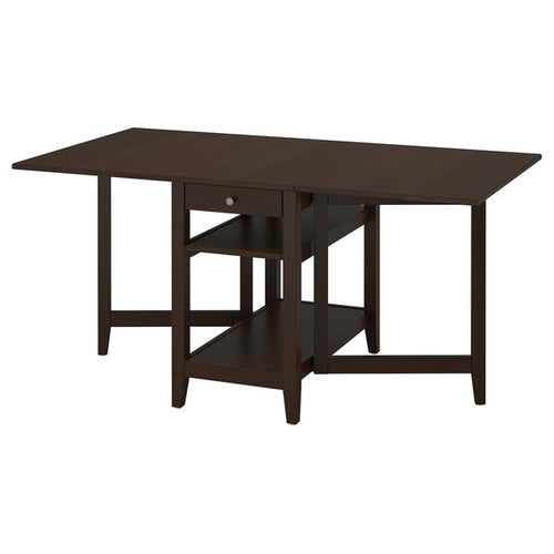 NÄSINGE - Drop-leaf table/storage unit, stained dark brown/beech veneer, 48/104/159x85 cm - Min. length: 48 cmLength: 104 cmMax. length: 159 cmWidth: 85 cmHeight: 75 cmDrawer width (inside): 30 cmDrawer depth (inside): 40 cmDrawer height (inside): 6.5 cm
