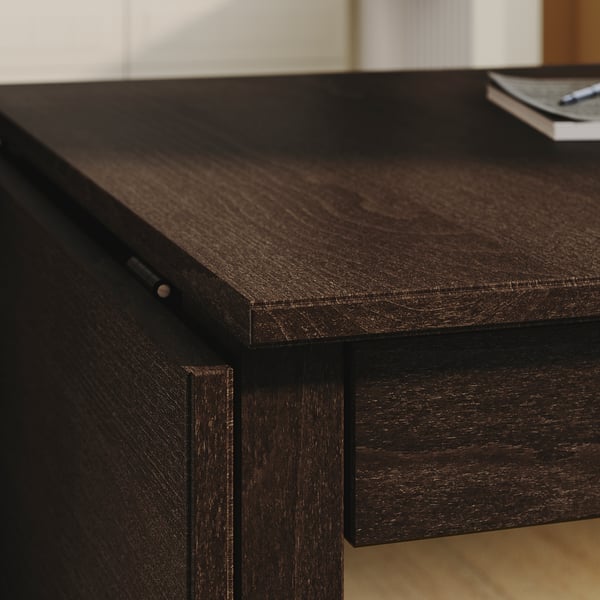 NÄSINGE gateleg table with storage, dark brown stained/beech veneer, 48/104/159x85 cm