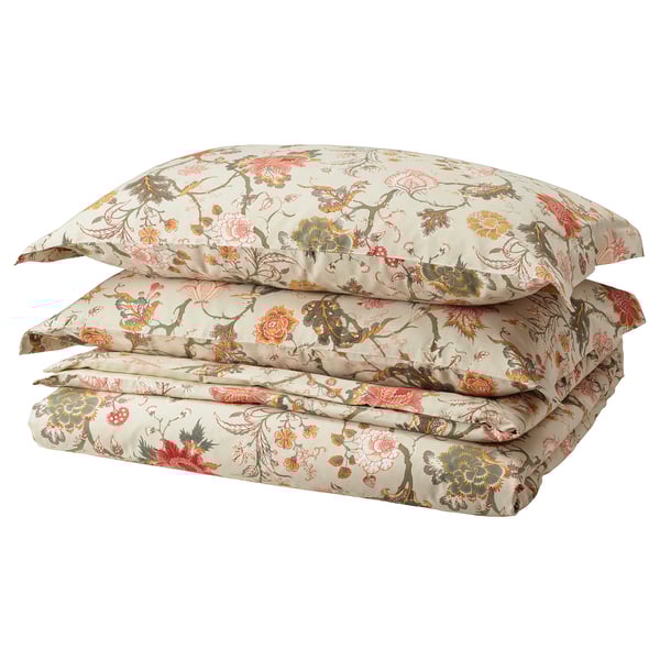 NÄSSELKLOCKA - NÄSSELKLOCKA Duvet cover and 2 pillowcases, light grey-beige/multicolour, 240x220/50x80 cm