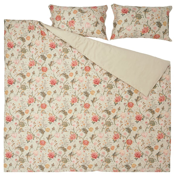 NÄSSELKLOCKA - Duvet cover and 2 pillowcases, light grey-beige/multicolour, 240x220/50x80 cm