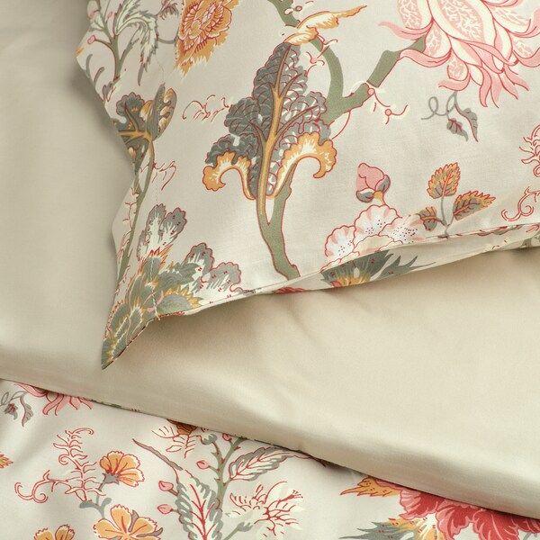 NÄSSELKLOCKA - Duvet cover and 2 pillowcases, light grey-beige/multicolour, 240x220/50x80 cm