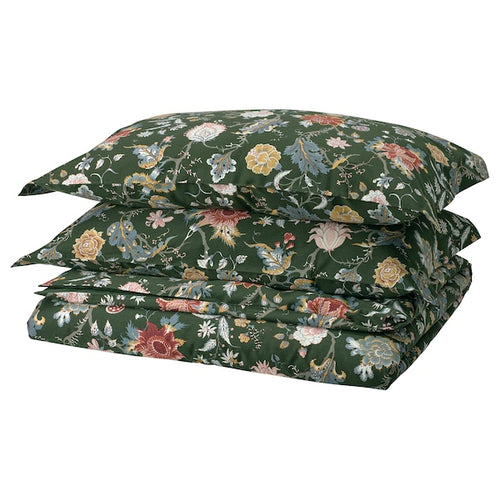 NÄSSELKLOCKA - Duvet cover and 2 pillowcases, dark grey-green/multicolour, 240x220/50x80 cm