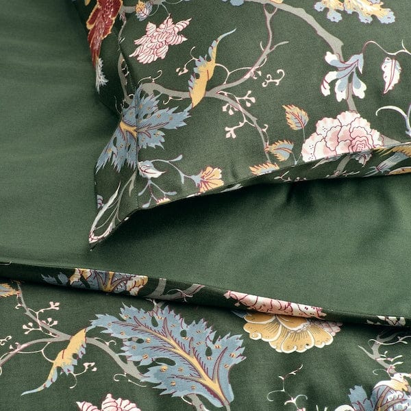 Ikea NÄSSELKLOCKA - Duvet cover and 2 pillowcases, dark grey-green/multicolour, 240x220/50x80 cm