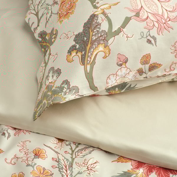 NÄSSELKLOCKA - NÄSSELKLOCKA Duvet cover and pillowcase, light grey-beige/multicolour, 150x200/50x80 cm