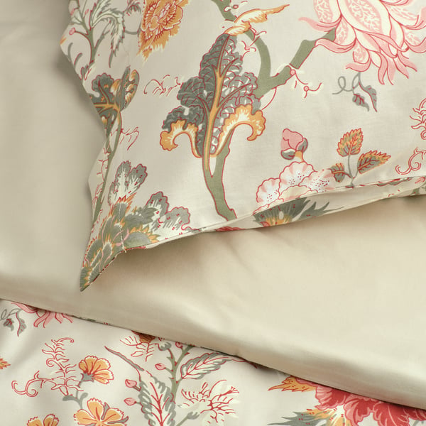 NÄSSELKLOCKA duvet cover and pillowcase, light grey-beige/multicolour, 150x200/50x80 cm