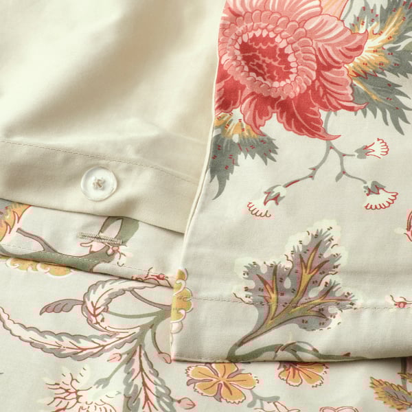 NÄSSELKLOCKA - NÄSSELKLOCKA Duvet cover and pillowcase, light grey-beige/multicolour, 150x200/50x80 cm