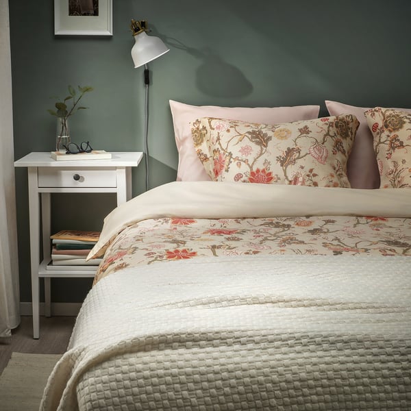 NÄSSELKLOCKA duvet cover and pillowcase, light grey-beige/multicolour, 150x200/50x80 cm
