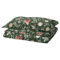 NÄSSELKLOCKA duvet cover and pillowcase, dark grey-green/multicolour, 150x200/50x80 cm